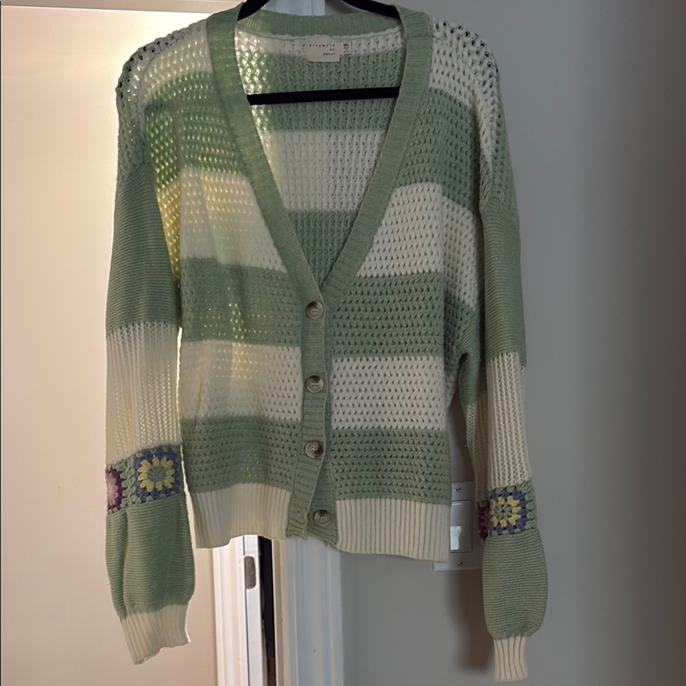 Green and Cream Women's Sweater